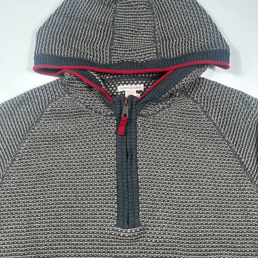 Carbon 2 Cobalt Hoodie Mens XL 1/4 Zip Textured Knit Gray Red Trim